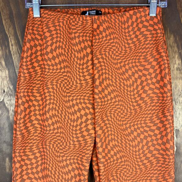 Cuidado Con El Perro Womens Pants Orange Checkered Illusion Pull On Leggings M - Picture 2 of 10